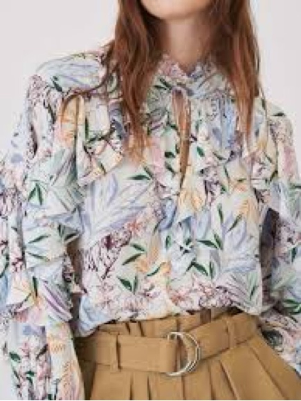 Maje Letrany Tie Neck Ruffle Blouse L